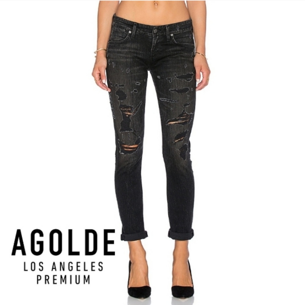 AGOLDE SKINNY FIT SZ31 NWOT DISTRESSED BLK DENIM